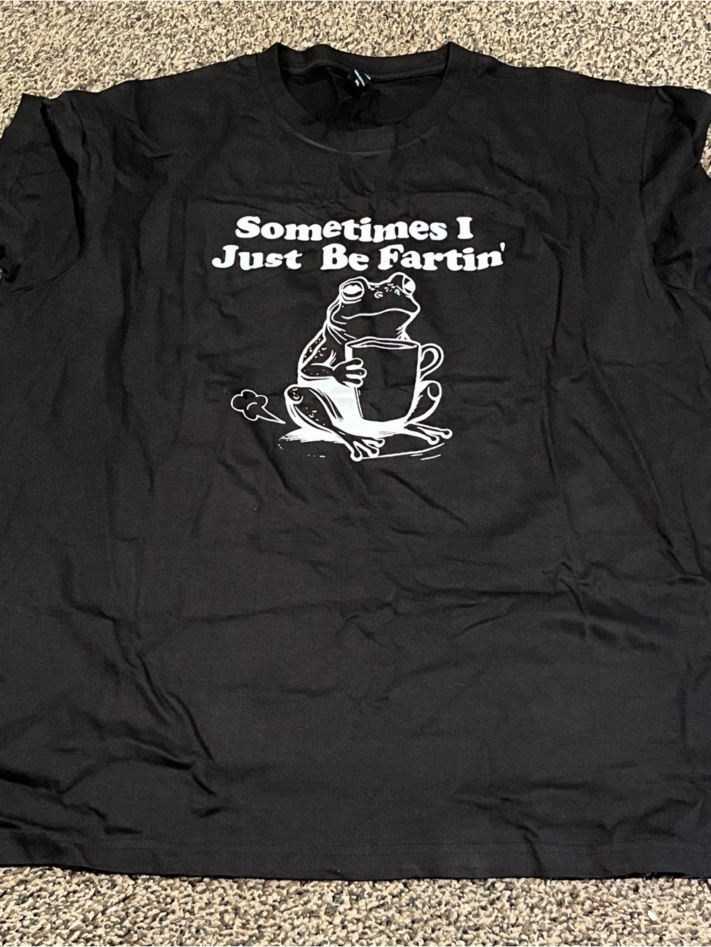 Black Graphic Short-Sleeve Tee with Frog Humor